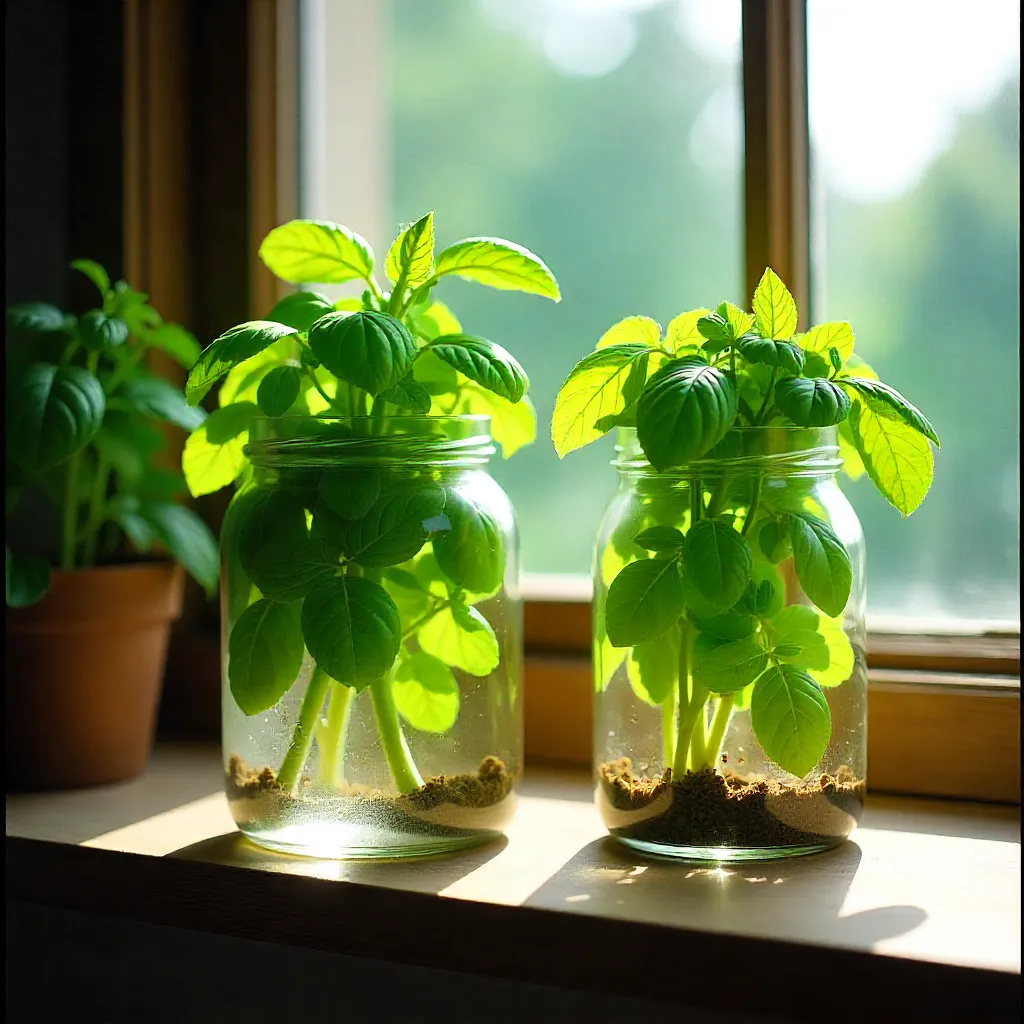 Hydroponische basilicum en munt in systeem